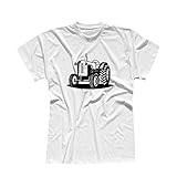 T-Shirt Traktor Oldtimer Trecker Landmaschinen Bauer 13 Farben Herren XS - 5XL Claas Fendt Deutz Landwirtschaft Landtechnik Unimog, Größe:M, Farbe:Weiss - Logo schw