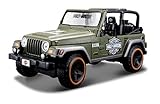 Maisto Jeep Wrangler Rubicon: Originalgetreues Modellauto 1:24, Türen und Motorhaube zum Öffnen, Fertigmodell, 14 cm, grün (532190)