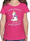 Schulkind Einschulung und Schulanfang - Einschulung Einhorn Tschüss Kindergarten Schultüte - 128 (7/8 Jahre) - Fuchsia - Tshirt Schulanfang - F131K - Mädchen Kinder T-S