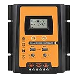 CeFoney Solarregler MPPT PWM, Solarladeplatine Controller Solarpanel Akku, 12 V 24 V Dual-USB-Ausgang und LCD-Display, IP32 Photovoltaik-Batterie-Kontrolle, Last-T