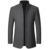 KeYIlowys Herbst Und Winter Neue Mittleren Alters Herrenjacke Woll Wollmantel Stehkragen Wollmantel LäSsige Herrenbekleidung