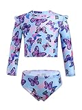LiiYii Zweiteiler Mädchen Badeanzug Tankini Set Kinder Blumen/Schmetterling Druck Strandbikini Badeanzug Schwimmanzug Blauer Schmetterling 80-86