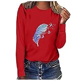 Long Sleeve Shirt Women's Sweatshirt Long Sleeve Loose Pullover Skull Print Tops Women Autumn Graphic Tee Shirts Elegant V-Neck Tops Basic Blouse Girls Casual Tunic Long Sleev(R-Red, XXL)