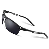 DUCO Herren Sport Stil Polarisierte Sonnenbrille Metallrahmen Brille 8550 (Schwarz/Grau)