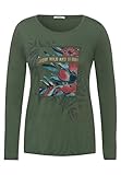 Cecil Damen Shirt mit Frontprint Soft Khaki L Oberteil mit Langen Ärmeln, Oberteil, Rundhalsausschnitt, Softes Material, Bedruck
