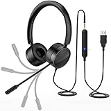 PC-Headset mit Mikrofon, USB/3,5 mm, Business-Headset mit Geräuschunterdrückung, Mikrofon, Over-Ear-Kopfhörer für Zuhause, Büro, Call-Center, superleicht, ultra-b