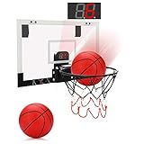 PELLOR Mini Basketballkorb fürs Zimmer Mini Basketball mit elektronischer Bewertungsfunktion und Sound, hängendes Basketballbrett mit 2 Bällen und Pumpe Indoor Outdoor Wurfspiele fü