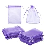 Mirnoadic 100 Packschmuck Beutel, Organza Geschenkbeutel, Hochzeitsfeier Favor Taschen, lila Kordelzug Candy Bag Party Supp