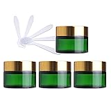 ZEOABSY 4 Stück Leere Grün Glas Cremedose 50ml mit Gold Schraubdeckel, Grünglas Schraubdose Glas-Tiegel Glas-Dose Salbentiegel Kosmetik-Dose für Gels Cremes + 4X Sp