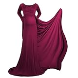 IBTOM CASTLE Schwangerschaftskleid Umstandskleid Schwanger Fotografie Requisiten Frauen Lange Chiffon Mutterschaft Fotoshooting Kleidung Maxikleid Damen Elegante Hochzeit Abendkleid Weinrot L