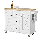 SoBuy FKW96-WN Kücheninsel mit Arbeitsplatte Küchenwagen mit 2 Türen Küchenschrank mit 3 Schubladen Sideboard weiß BHT ca.: 116x93x46
