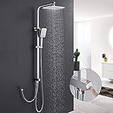 WOOHSE Duschsystem, Regendusche 3 StrahlartenHandbrause, Duschset ohne Armatur, Brause Wandhalterung, Duschgarnitur mit Umsteller, Duschstange Höhenverstellbar, 304 Edelstahl D