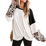 Xenwang Damen Plus Size Casual Rundhalsausschnitt Langarm Pullover Pullover Lose Allgleiches Patchwork Kontrastfarbe Lange Mode Bluse Pullover XL