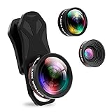 Handy Objektiv Kamera Linse Kit 3 in 1 Lens Set 0,62X Weitwinkel + 25X Makro + 235° Fisheye Objektiv mit Universal Klammer für iOS und Android Smartp