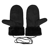 YJZQ Winter Handschuhe Warm Fäustlinge Leder Fausthandschuhe mit Schnur Outdoor Thermohandschuhe Fingerlos Gloves Skihandschuhe für Damen und Herren, Schwarz, Einheitsgröß