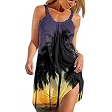 Dorjuli Sommerkleid Damen Rundhalsausschnitt Retro Lang Ärmellos Spaghettiträger Freizeit Knielang Leicht Kleid Oversized Damenkleider Festlich Partykleid Für den Urlaub Geeignet S-XXL