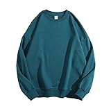 DHHY Frottee-Pullover in Reiner Farbe, Lockerer Rundhalsausschnitt und Schulterfreies Sweatshirt, Unisex-Lang