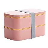 3 farbige Brotdosen, doppellagige Lunchbox im japanischen Stil, mikrowellengeeignete Lunchbox für Studenten (Pink)