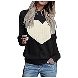 AFFGEQA Strickpullover Damen Langarm Rundhals Sweater Lose Love Herbstjacke Warm Gefüttert Steppjacke Winter Dicker Winddichte Teddyfell Strickp