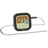 TFA Dostmann Digitales Grill- und Bratenthermometer, 14.1509.01, BBQ Thermometer, zum Grillen & im Backofen, mit farbigem Touchdisplay, Kunststoff, schw