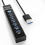Likorlove USB Hub 3.0 Multiport USB Extender Hochgeschwindigkeits-Datenhub Tragbarer Splitter Universeller Konverter mit Blauer Anzeigelampe Plug and Play Kompatibel mit PS4 Pro Slim PC (Schwarz)