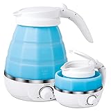 Gobesty Camping wasserkocher, Faltbarer Wasserkessel, Silikon Elektrischer Wasserkocher mit Dual Voltage und Separates Netzkabel, Ideal für Outdoor Wandern Survival, 0,6 L 110V/220V EU-Stecker B