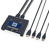 Yeemie HDMI KVM Switch, 2 Ports PC USB KVM Umschalter mit Kabeln für 2 Computer Teilen Sich einen Monitor, eine Tastatur, eine Maus und ein USB Peripheriegerät, Unterstützen 4k × 2K @ 30 H