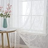 MIULEE 2er Set Vorhang Weihnachten Ösenvorhang mit Spitze Transparente Besondere Dekorative Gardine Kettenwirken Lace Halbtransparent Lichtdurchlässig für Wohnzimmer Kinderzimmer 150x260cm Weiß