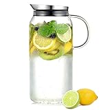 ecooe Glaskaraffe 1500ml (Volle Kapazitat) Glaskrug aus Borosilikatglas Wasserkrug mit Edelstahl Deckel Karaffe Glask