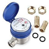 Kalt Wasserzähler Garten, 1.5 m3/h Mechanischer Wasserzähler 15 mm Wasserdurchflussmesser 1/2 Zoll Wasserzähler 0-40, Kup