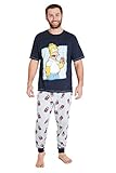 The Simpsons Schlafanzug Herren Lang 100% Baumwolle Pyjama Herren Homer Simpsons T Shirt und Pyjamahose Herren Lang Set Loungewear Manner Geschenke für Männer (Schwarz, XL)