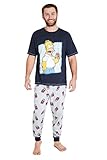 The Simpsons Schlafanzug Herren Lang 100% Baumwolle Pyjama Herren Homer Simpsons T Shirt und Pyjamahose Herren Lang Set Loungewear Manner Geschenke für Männer (Schwarz, 2XL)