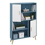 HBCELY Bücherregal mit 2 Schränken Freistehendes offenes Regal mit 4 Ebenen Aufbewahrungs-Bücherregal anzeigen Organisationsregale Industrielle Wohnkultur-Möbel für Wohnzimmer Schlafzimmer Büro B