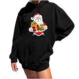 Damen Winterhoodie Warm Wintyermantel Kordelzug Hoodie Teenager Mädchen Kapuzen Pullover Sweatshirt mit Taschen Baggy Große Drop-Schulter-Ärmel Kapuzenjacke Outdoor Sweatjacke Mit Weihnachtendruck