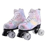 HLONGG Damen Roller Skates PU-Leder High-Top Roller-Skates-Vierrad-glänzende Rollschuhe für Erwachsene innen im Freien,Weiß,40
