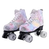 HLONGG Damen Roller Skates PU-Leder High-Top Roller-Skates-Vierrad-glänzende Rollschuhe für Erwachsene innen im Freien,Weiß,40