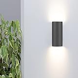 Wandleuchten für Innen- und Außenbereich, Wasserdichte IP54 Außenwandleuchten aus Edelstahl, 2* 35W GU10 moderne dekorative Wandlampe für Wohnzimmer, Garten, Balkon (Halbzylinder, Grau)