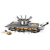 GOURMETmaxx Raclette- & Fondue-Set im modernen Granit-Look, Raclette für 12 Personen, Fondue für 8 Personen, heißer Stein und Grill, Granit-Keramik Antihaftbeschichtung