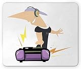 Rapper Mouse Pad, Mann mit Kopfhörern und einem Kassettendeck Laute Musik Feiern allein Humor Spaß Cartoon, Rechteck Rechteck Rutschfestes Gummi-Mauspad, Mehrfarbig