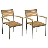 Stapelbare Gartenstühle 2 STK. Akazie Massivholz und Stahl,eignet für Terrasse, Garten oder Wintergarten,56 x 56 x 84