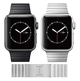 Edelstahl Armband für Apple Watch 38mm 40mm 42mm 44mm Series SE 6 5 4 3 2 1 Watch Ersatzarmband Metall Silber Schwarz Gliederarmband Butterfly Edelstahlarmband Luxus (42/44, Silber)