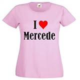 Damen T-Shirt I Love Mercede Größe 2XL Farbe Pink Druck Schw