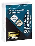 Idena 30256 - LED Micro Lichterkette mit 20 LED in warmweiß und USB Stecker, ca. 1,25 m lang, für den Innenbereich, für Partys, Weihnachten, Deko, Hochzeit, als Stimmungslicht und zum B