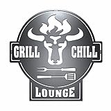 tuning-art GC01 Grill Schild | Bulle + Grill & Chill Lounge Gartenschild | Stahl Massiv | Schw