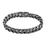 Flintronic Armkette Herren Edelstahl, Herren Armband Panzerkette für Männer/Jungen, Schwer Glieder Cuban Link Armband, Armkette Armreif Hip Hop Rapper Modeschmuck 10mm Breit/21cm Lang(Schwarz)