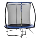 SONGMICS Trampolin Ø 244 cm, rundes Gartentrampolin mit Sicherheitsnetz, mit Leiter und gepolsterten Stangen, Sicherheitsabdeckung, TÜV Rheinland getestet, sicher, Outdoor, schwarz, blau STR8B