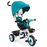 Fascol Baby Dreirad 4 in 1 Kinderdreirad Tricycle für Kinder ab 12 Monate bis 5 Jahren mit Abnehmbarer Sonnendach&Schubstange Dreiräder mit Becherhalter,B