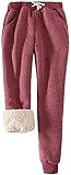 QLXDSD Women' s Warm Lined Jogging Bottoms, Women Warm Winter Fleece Lining Jogging Bottoms, Drawstring Regular Fit Running Jogging Trousers (Color : Red, Size : M)