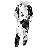 Morbuy Herren Jumpsuit Jogger, Unisex Herren Kapuzenpullover Strampelanzug 3D Printed Onepiece Sweatshirt Männer Strampler Weich Nachtwäsche Fitness Bekleidung (M, Grau-schwarzes Dreieck)