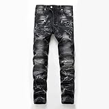 MRLION Herren Bikerhose mit Rissen und Zerrissenen Jeanshosen Skinny Jeans Hose Destroyed Stretchy Hose, Schwarz, 30